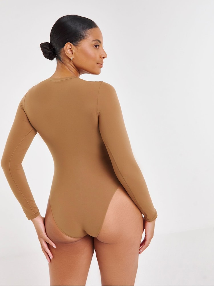 Simply Be Brown Magisculpt Smoothing Long Sleeve Bodysuit 2 Pack - Image 2 of 7