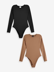 Simply Be Brown Magisculpt Smoothing Long Sleeve Bodysuit 2 Pack - Image 5 of 7