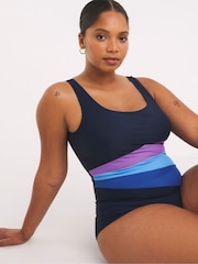 Simply Be Black Sports Piping Swimsuit - Image 1 of 4