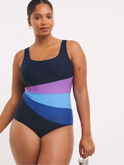 Simply Be Black Sports Piping Swimsuit - Image 3 of 4
