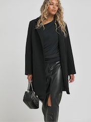 Simply Be Black Longline Faux Wool Coat - Image 1 of 4