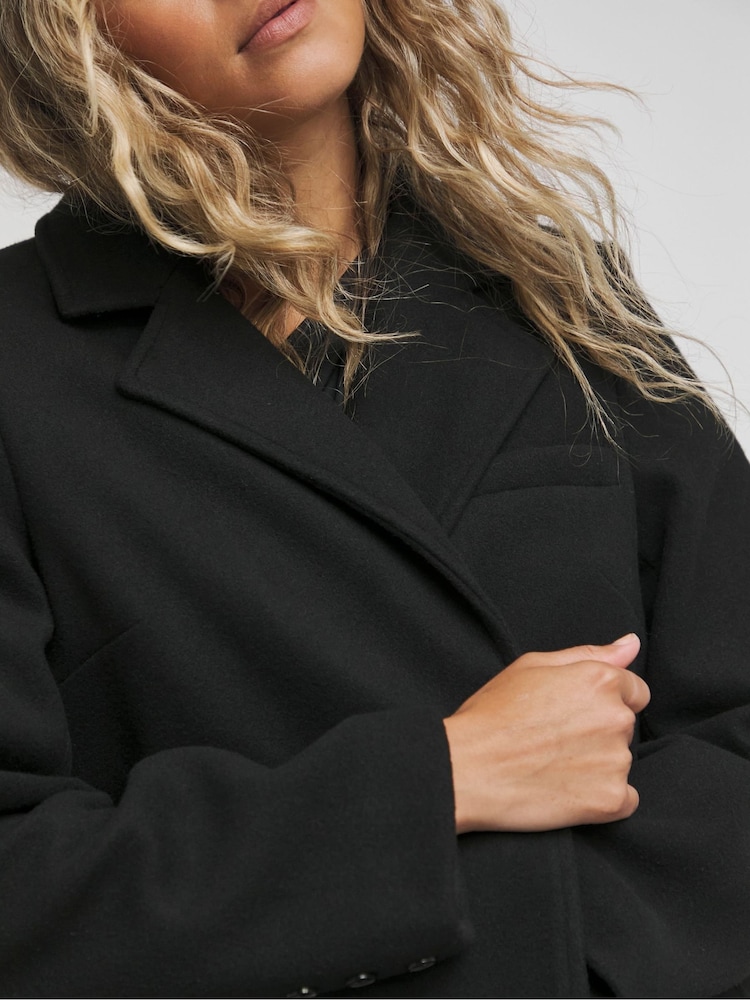 Simply Be Black Longline Faux Wool Coat - Image 4 of 4