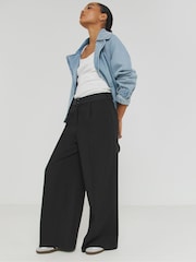 Simply Be Black Turnover Waistband Tailored Wide Leg Trouser - Image 1 of 4