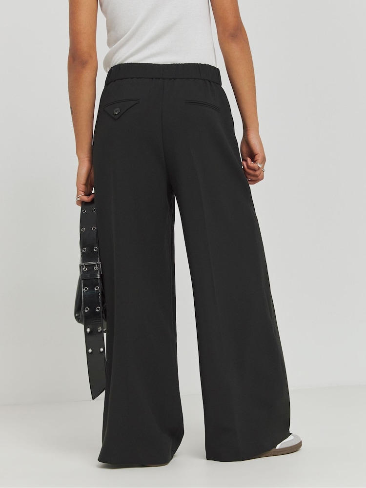 Simply Be Black Turnover Waistband Tailored Wide Leg Trouser - Image 2 of 4