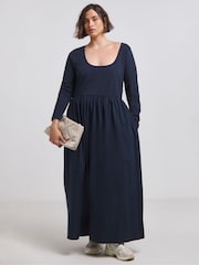 Simply Be Blue Jersey Poplin Mix Dance 100% Cotton Dress - Image 1 of 4