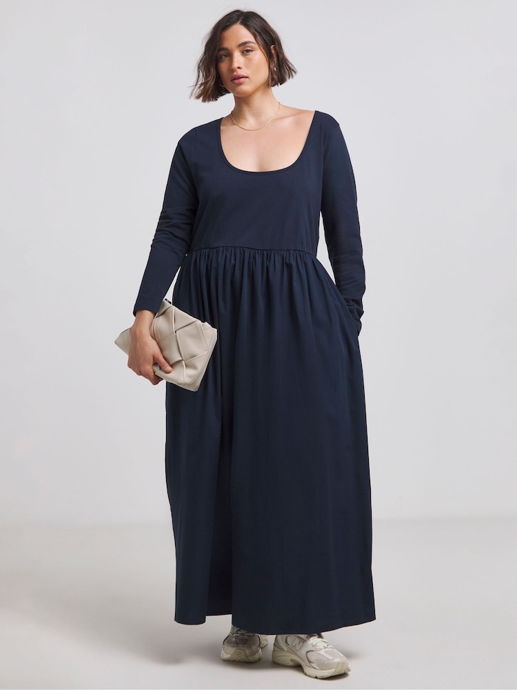 Simply Be Blue Jersey Poplin Mix Dance 100% Cotton Dress - Image 1 of 4