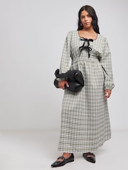 Simply Be Green Checked Western Bow Front Midi Dress - Image 1 of 4
