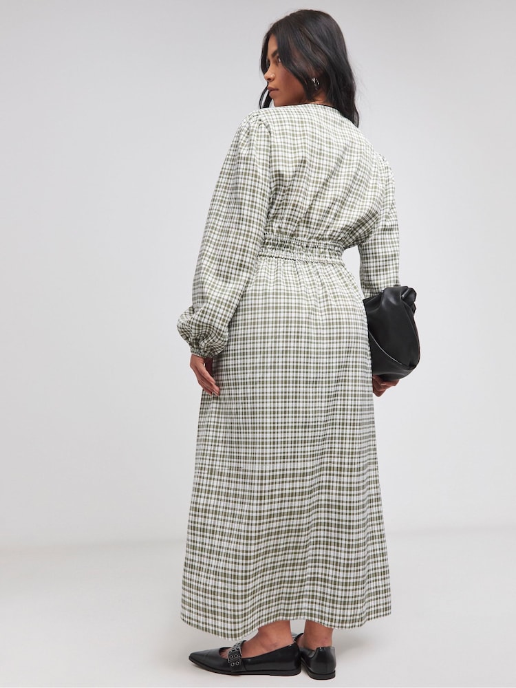 Simply Be Green Checked Western Bow Front Midi Dress - Image 2 of 4