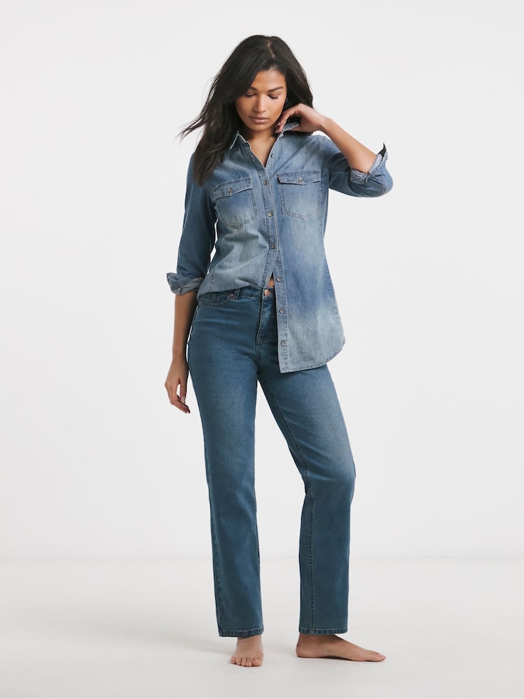 Simply Be Western Blue Petite 24/7 Straight Leg Jeans - Image 1 of 4