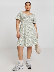 Simply Be Green Supersoft Knot Front Skater Dress - Image 1 of 4