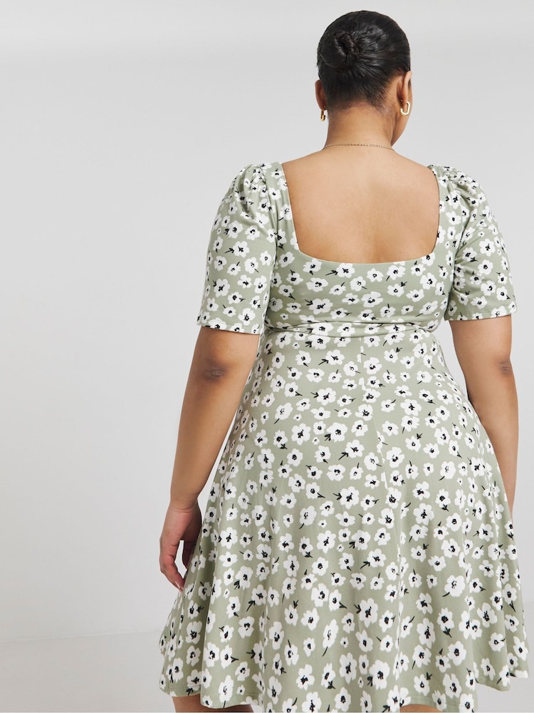 Simply Be Green Supersoft Knot Front Skater Dress - Image 2 of 4
