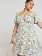 Simply Be Green Supersoft Knot Front Skater Dress - Image 3 of 4