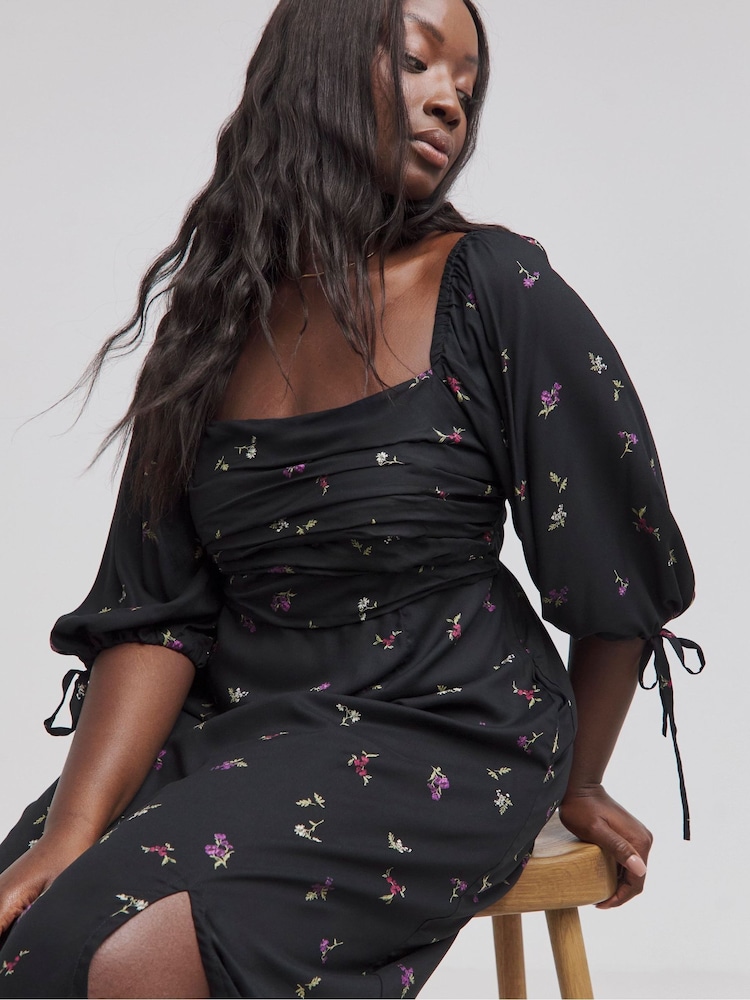 Simply Be Black Soft Volume Midi Dress - Image 2 of 4