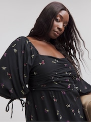 Simply Be Black Soft Volume Midi Dress - Image 4 of 4