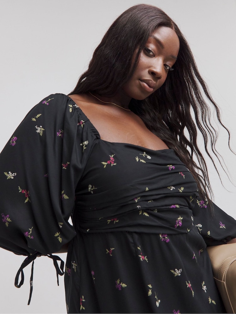 Simply Be Black Soft Volume Midi Dress - Image 4 of 4