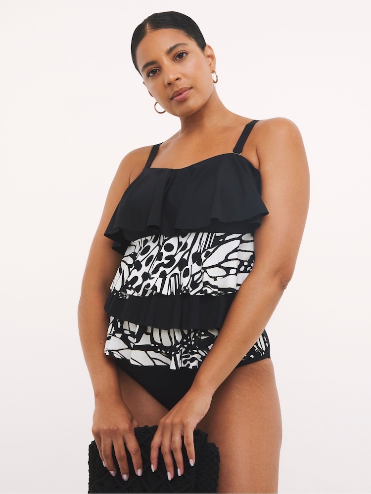 Simply Be Black Magisculpt Tummy Control Ruffle Swimsuit - Image 1 of 4