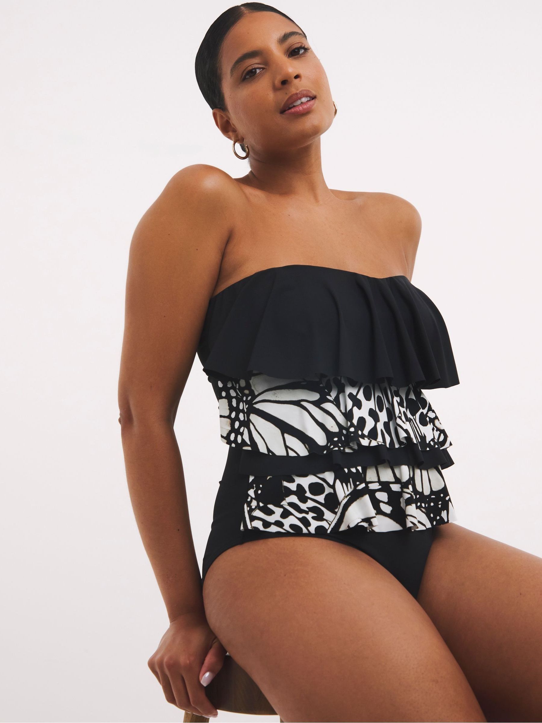 Buy Simply Be Black Magisculpt Tummy Control Ruffle Swimsuit from