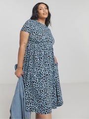 Simply Be Blue Animal Print Supersoft Pocket Midi Dress - Image 1 of 4