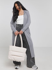 Simply Be Grey Cut & Sew Ribbed Hooded Cardigan - Image 1 of 4