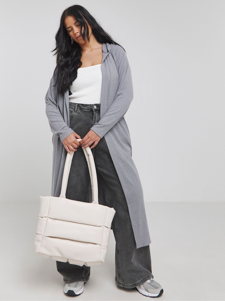Simply Be Grey Cut & Sew Ribbed Hooded Cardigan - Image 1 of 4