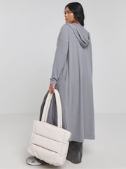 Simply Be Grey Cut & Sew Ribbed Hooded Cardigan - Image 2 of 4
