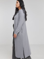 Simply Be Grey Cut & Sew Ribbed Hooded Cardigan - Image 3 of 4