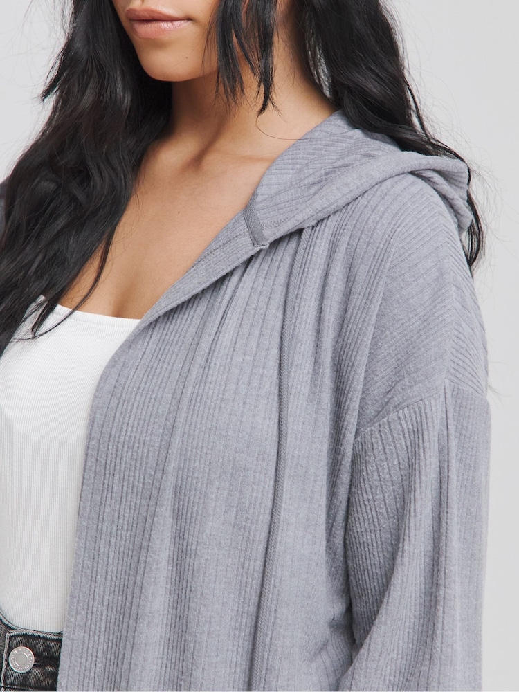 Simply Be Grey Cut & Sew Ribbed Hooded Cardigan - Image 4 of 4