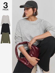 Simply Be Black/ Khaki/ Grey Ribbed Tops 3 Pack - Image 1 of 4