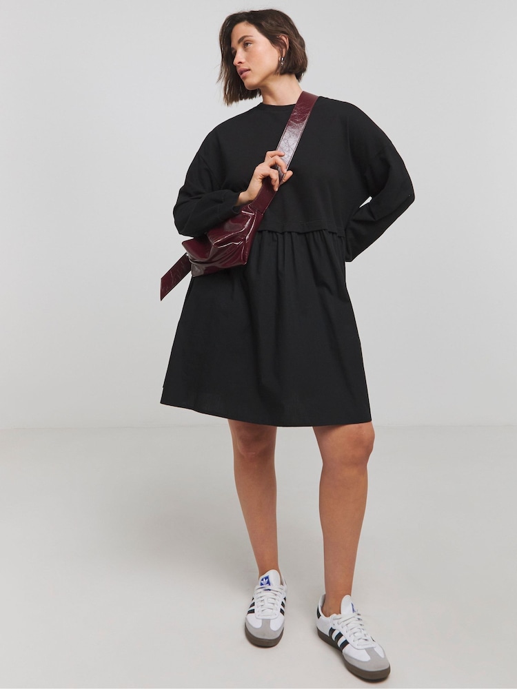 Simply Be Black Contrast 100% Cotton Sweat Dress - Image 1 of 4