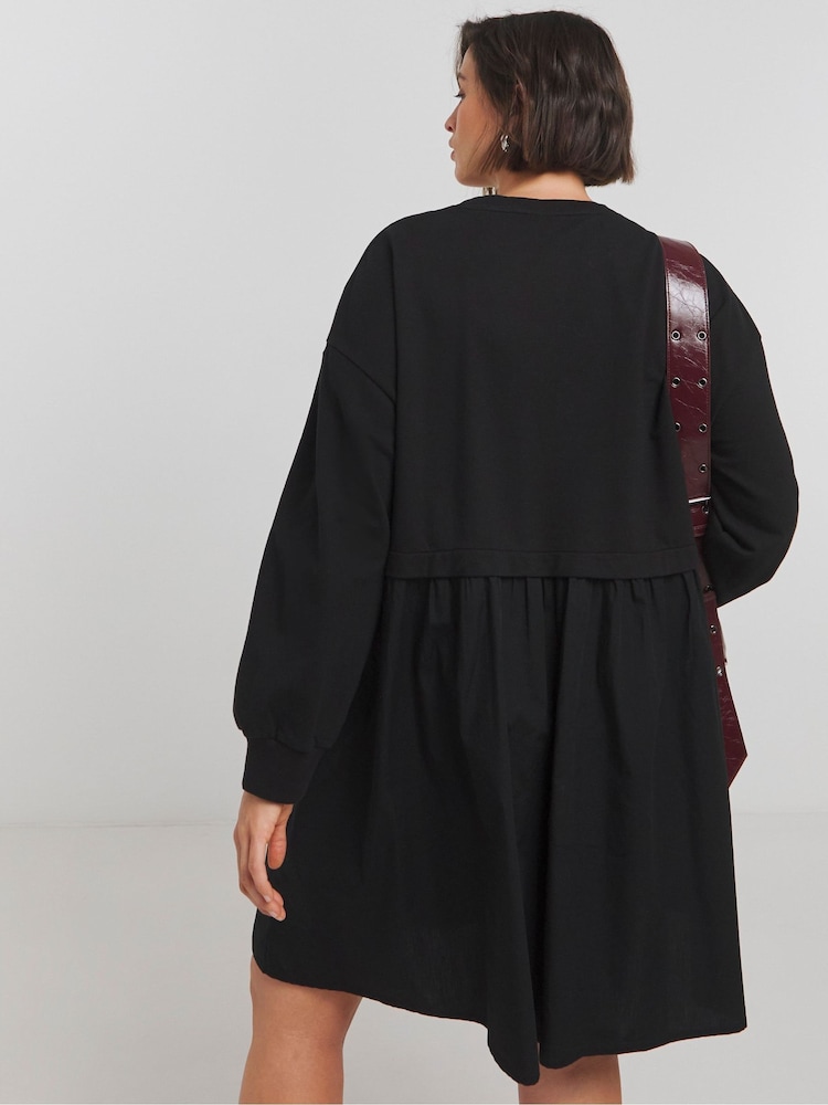 Simply Be Black Contrast 100% Cotton Sweat Dress - Image 2 of 4