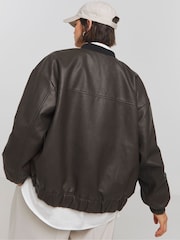 Simply Be Black Worn Look PU Bomber Jacket - Image 2 of 4