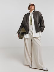 Simply Be Black Worn Look PU Bomber Jacket - Image 3 of 4