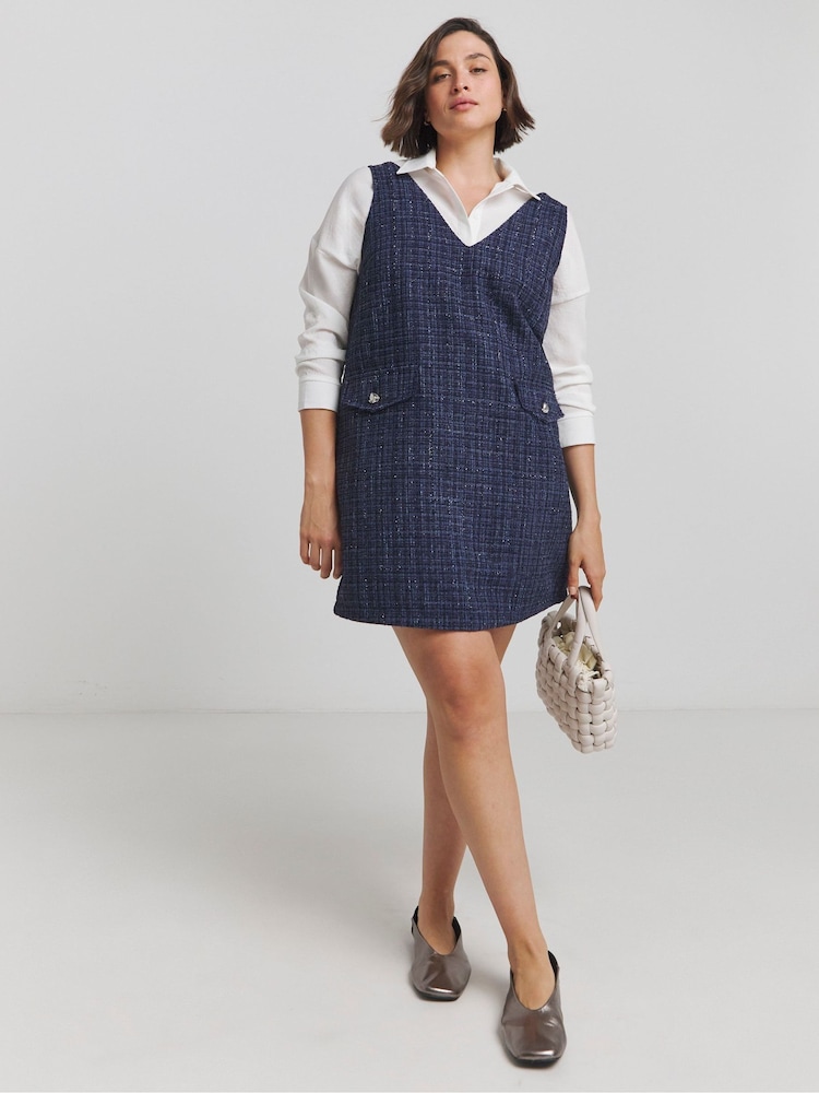 Simply Be Blue Boucle Pinafore Dress - Image 1 of 4
