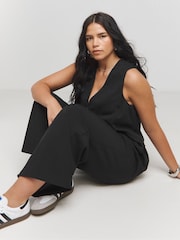 Simply Be Black Drawcord Wide Leg Trousers - Image 1 of 4