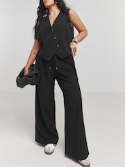 Simply Be Black Drawcord Wide Leg Trousers - Image 2 of 4