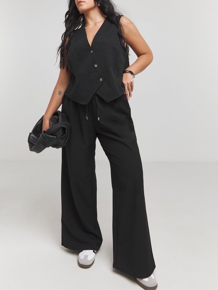 Simply Be Black Drawcord Wide Leg Trousers - Image 2 of 4 Simply Be Black Drawcord Wide Leg Trousers - Image 2 of 4