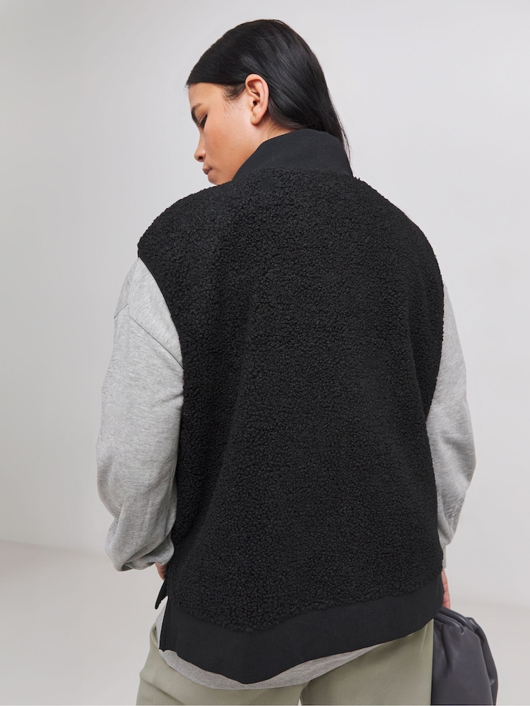 Simply Be Black Teddy Gilet With Nylon Pocket - Image 2 of 4