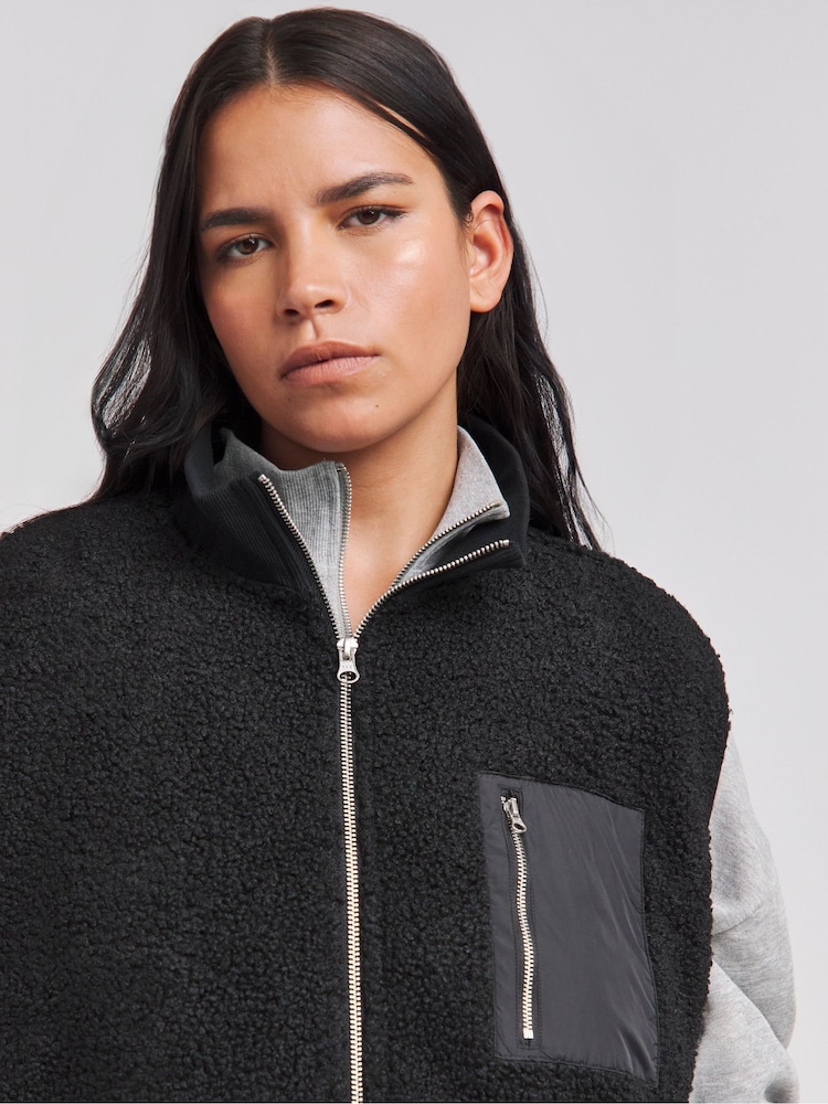 Simply Be Black Teddy Gilet With Nylon Pocket - Image 4 of 4