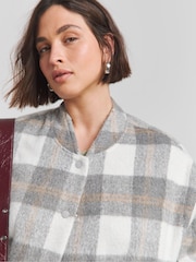 Simply Be Grey Checked Brushed Wool Bomber Jacket - Image 4 of 4