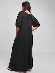 Simply Be Black Textured Jersey Bow Back Asymmetric Maxi Dress - Image 3 of 4