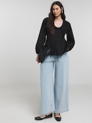 Simply Be Black Broderie Collared Blouse - Image 3 of 4