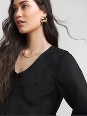 Simply Be Black Broderie Collared Blouse - Image 4 of 4
