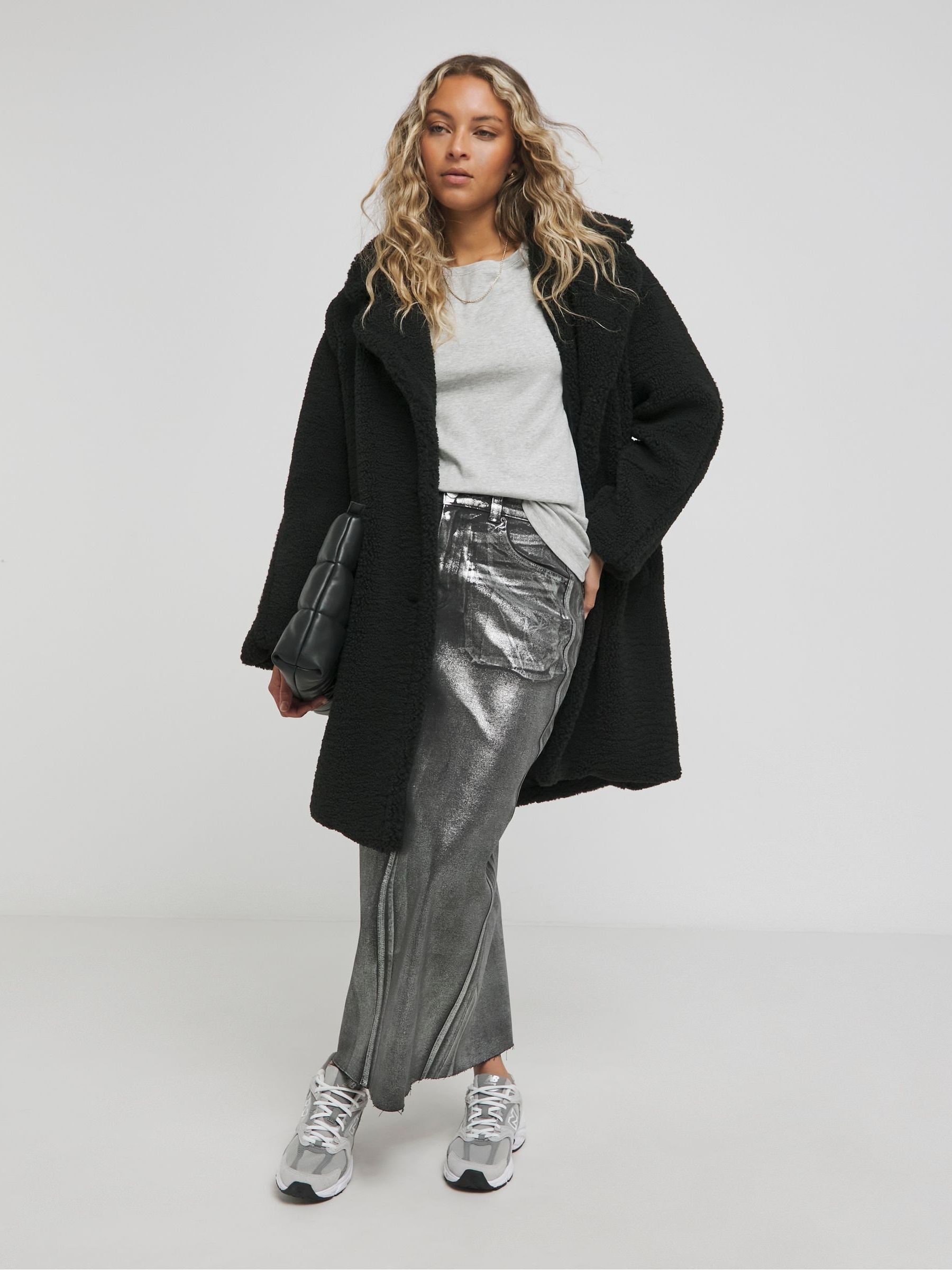 Buy Simply Be Black Raised Seam Detail Short Teddy Coat from Next Canada