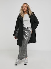 Simply Be Black Raised Seam Detail Short Teddy Coat - Image 1 of 4