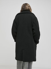 Simply Be Black Raised Seam Detail Short Teddy Coat - Image 2 of 4