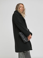 Simply Be Black Raised Seam Detail Short Teddy Coat - Image 3 of 4
