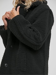 Simply Be Black Raised Seam Detail Short Teddy Coat - Image 4 of 4