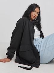 Simply Be Black Satin Bomber Jacket - Image 1 of 4