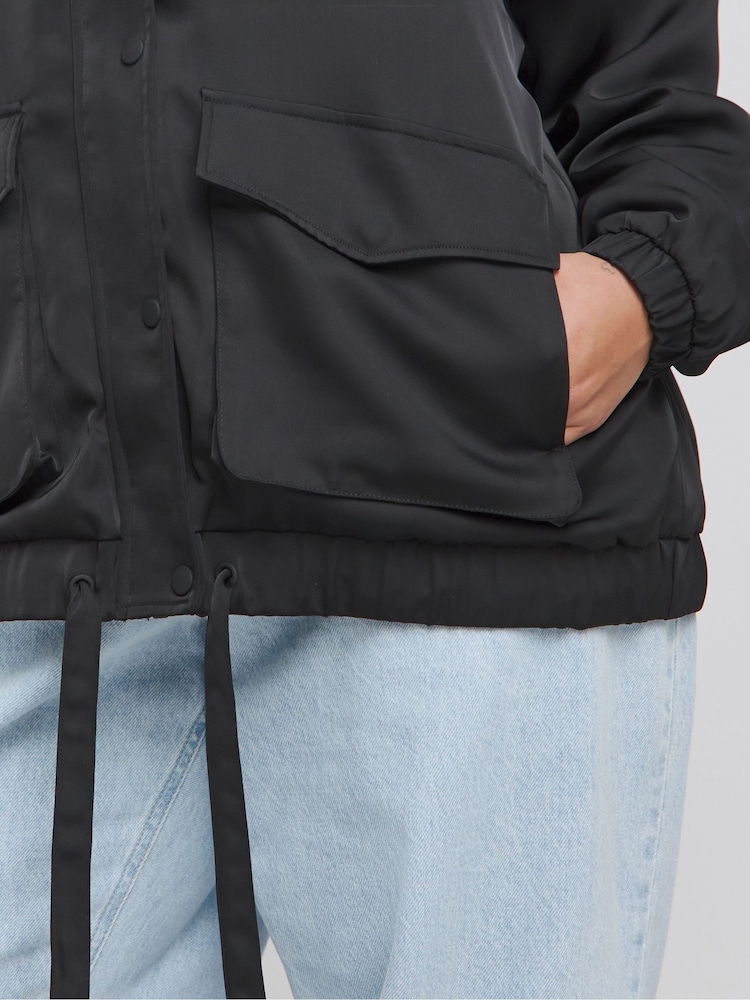Simply Be Black Satin Bomber Jacket - Image 4 of 4 Simply Be Black Satin Bomber Jacket - Image 4 of 4