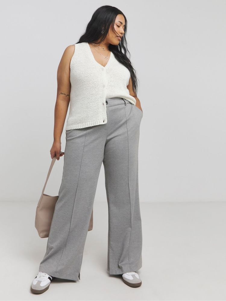 Simply Be Grey Jersey Tailored Wide Leg Trousers - Image 1 of 4